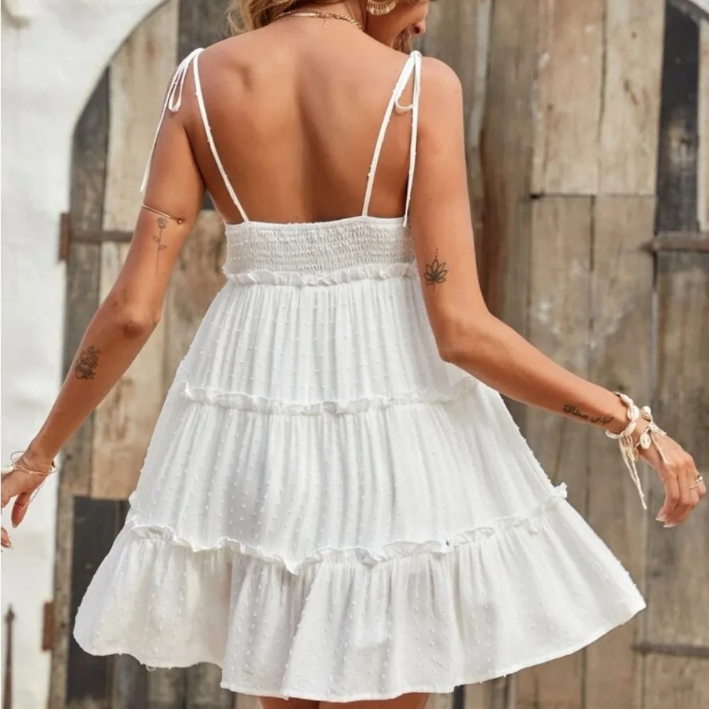 New Swiss dot sleeveless frill trim dress - Picture 5 of 6